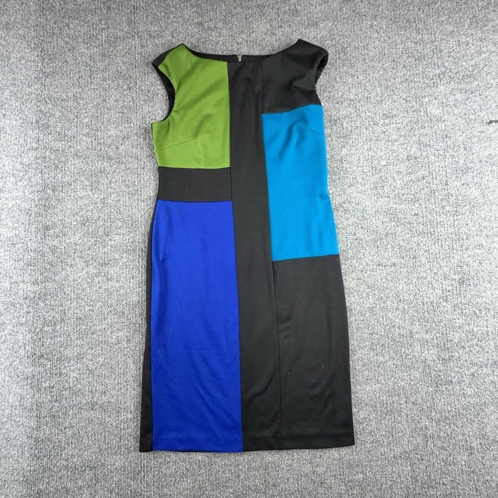 London Times Petites Dress Womens Petite 8P Black Blue Green Colorblock Sheath